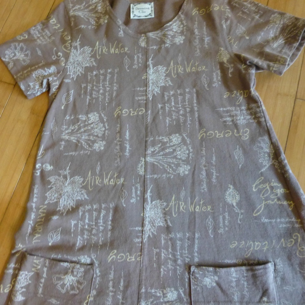 CLIO flowers writing brown knit a-line dress S